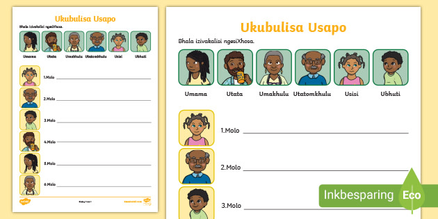 ukubulisa usapho family greetings activity isixhosa