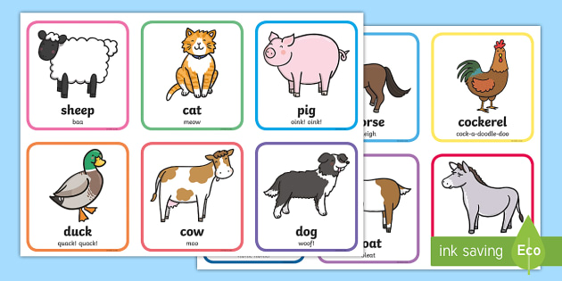 Cute Farm Animals Matching Cards - ESL Animals Vocabulary