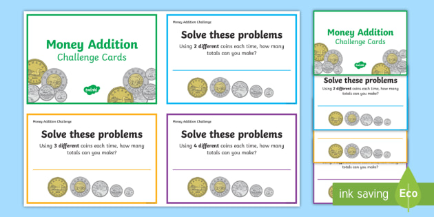 Adding Coins Math Challenge Cards Money Math Twinkl