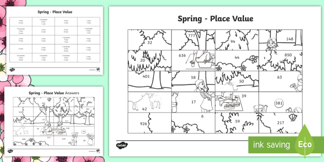 Spring-Themed Place Value Colouring Assessment Sheet Assessment Sheet