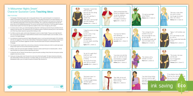 'A Midsummer Night's Dream' Key Quotations Pack - A 