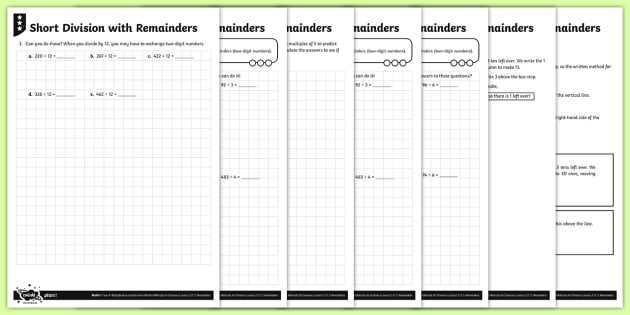 short method of division with remainders worksheet