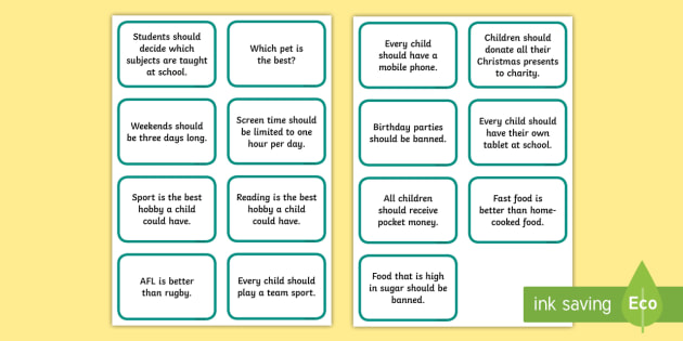 Topic Discussion Cards | Persuasive Writing for Kids