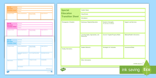 Special Education Handover Transition Sheet