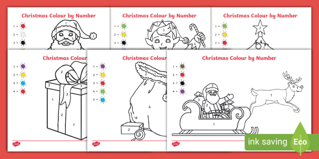 クリスマス 数字のパズル塗り絵 1 5の数字練習