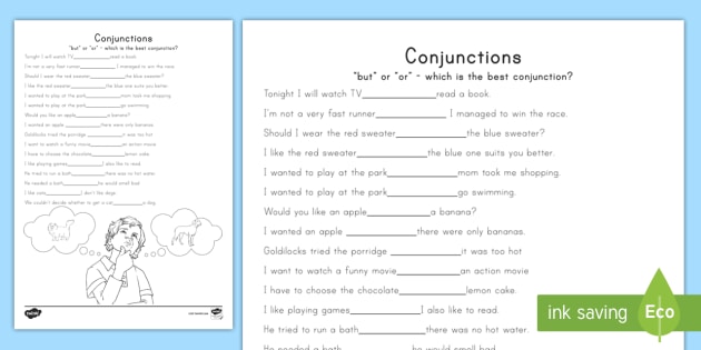 but and or conjunctions worksheet worksheet