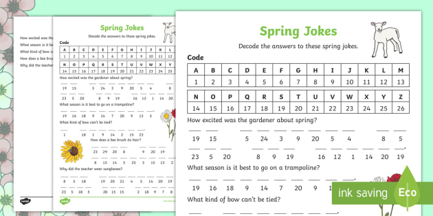 spring joke decoding worksheet worksheet spring joke spring joke