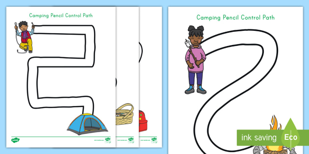 camping pencil control path worksheets teacher made