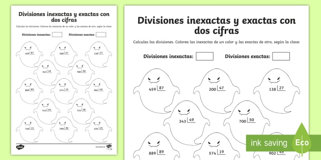Ficha de actividad: colorea las divisiones exactas - Twinkl ficha-de-actividad-colorea-las-divisiones-exactas-twinkl