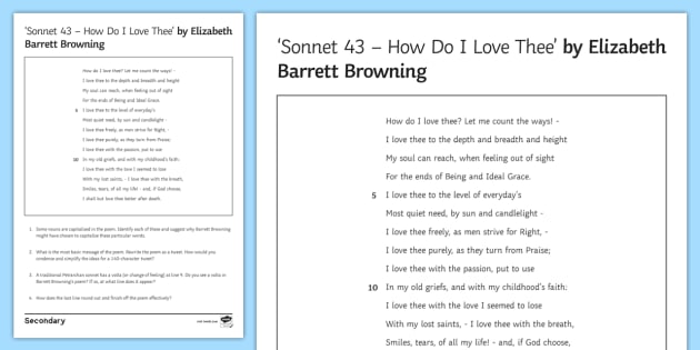 Gcse Sonnet 43 How Do I Love Thee By Elizabeth Barrett Browning Poem And