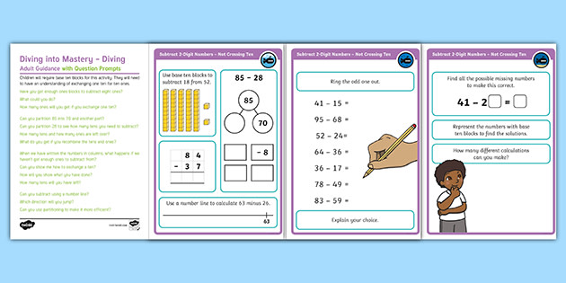 Year 2 Diving into Mastery: Subtract 2-Digit Numbers Crossing 10 Activity