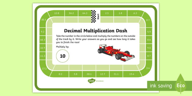 Multiplying By 10 Decimals Race Worksheet