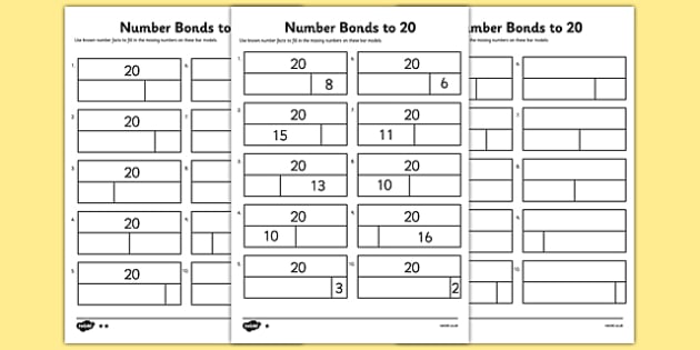 T N 4857 Bar Modelling Number Bonds to 20 Differentiated Activity Sheets