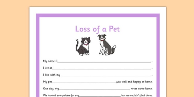 Social Situation Sheet Loss of a Pet Primary