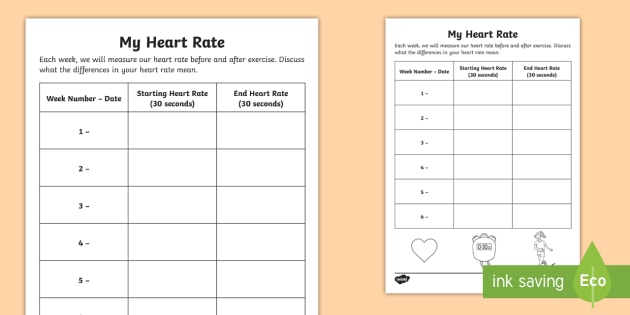 Heart Rate Recording Worksheet (teacher made)