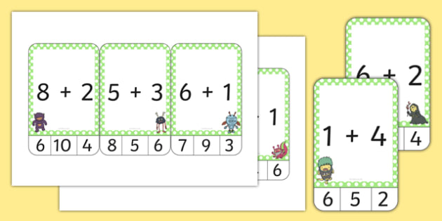 Monster Themed Addition to 10 Peg Activity