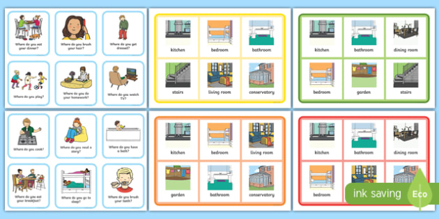 Where Questions Lotto - Rooms Of The House - ESL Questions Resources