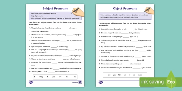 Activities About Subject And Object Pronoun