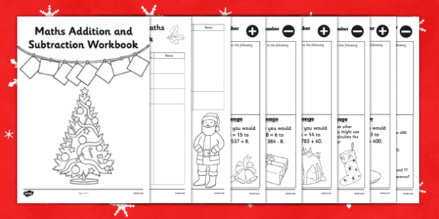 christmas themed year 3 maths addition and subtraction workbook