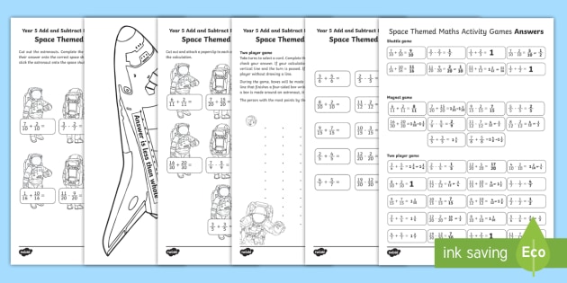 year 5 add and subtract fractions with the same denominator space themed maths