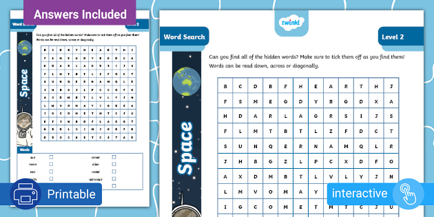 space word search level 2 twinkl kids puzzles