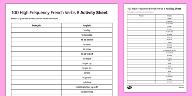 100 high frequency french verbs worksheet worksheet 8