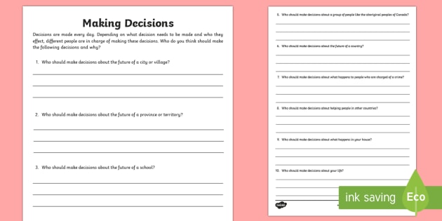 Making Good Choices Worksheet