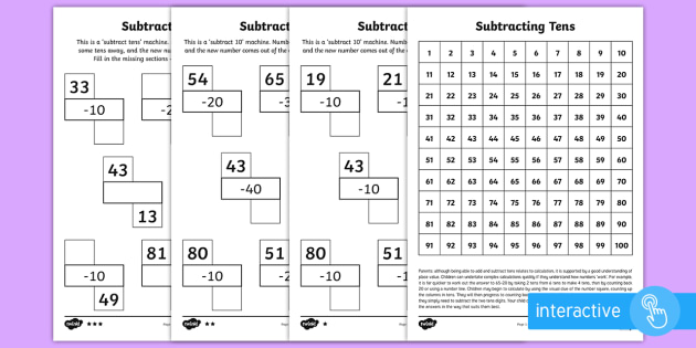 Subtracting tens worksheet teacher made 