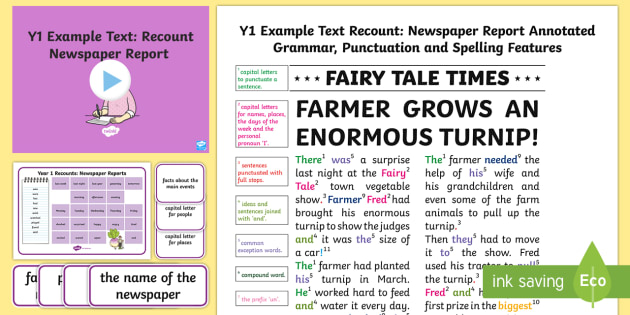 Y1 Recounts Newspaper Report Example Text