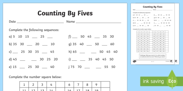 Counting By 5s Worksheet / Worksheet (teacher made)