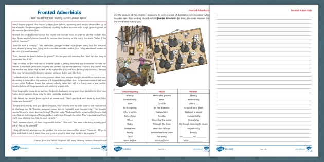 KS2 Fronted Adverbials Writing Worksheet (Ancient Romans Story Extract)