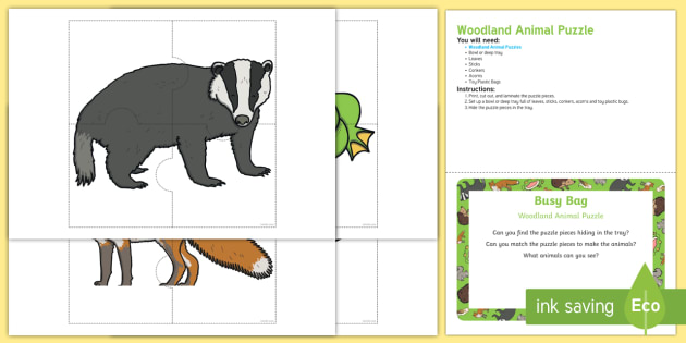 Woodland Animal Puzzle Busy Bag Prompt Card and Resource Pack