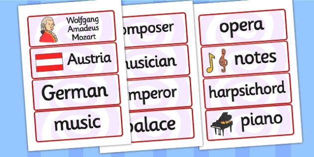 FREE! - Wolfgang Amadeus Mozart Word Cards (teacher made)