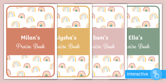Muted Rainbow Themed Editable Praise Book Cover - Twinkl