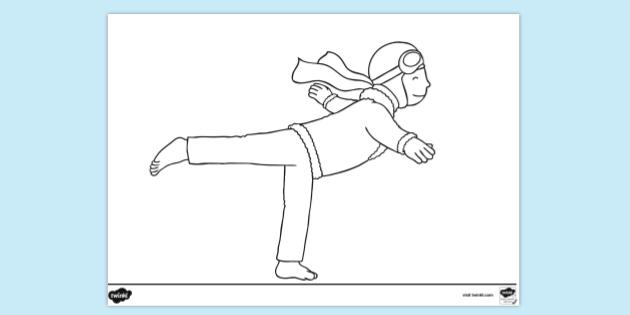 FREE! - Aeroplane Pose Colouring Sheet (teacher made)