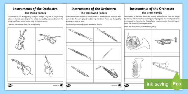 Orchestra Instruments Activity Sheets Teacher Made