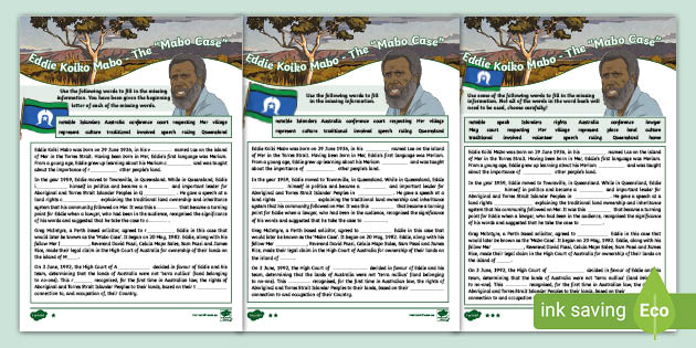 Eddie Mabo Cloze Passage Activity Australian Resources