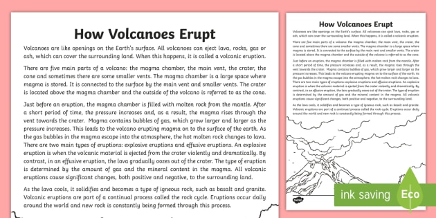 How Volcanoes Erupt For Kids Explanation Writing Y 5 6