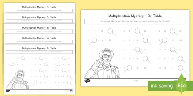 multiplication with numbers printable table missing Missing Multiplication Tables Worksheet to 2x 10x Numbers