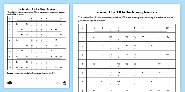 missing numbers on a number line worksheet math resources