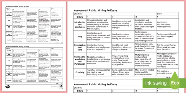 document based essay rubric