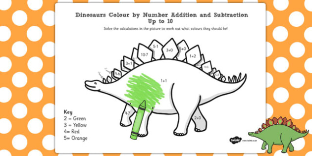 dinosaurs color by number addition and subtraction up to 10