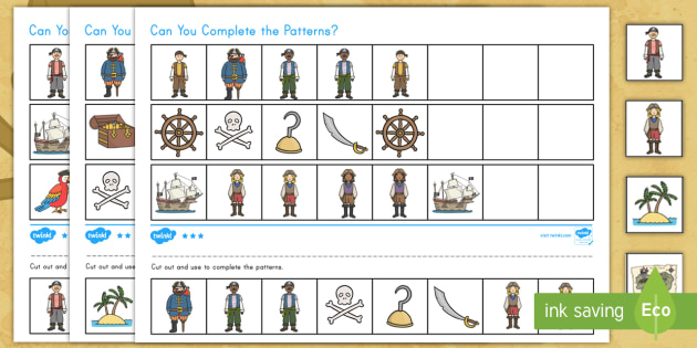 Pirates Complete the Pattern Differentiated Worksheet / Worksheets