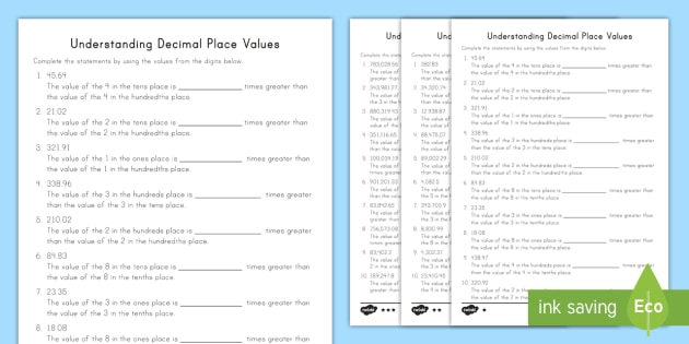 understanding decimal place values differentiated worksheet worksheets understanding decimal place values differentiated worksheet worksheets decimals place value fractions