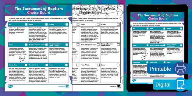 Baptism Choice Board | Educational Resources | Twinkl USA