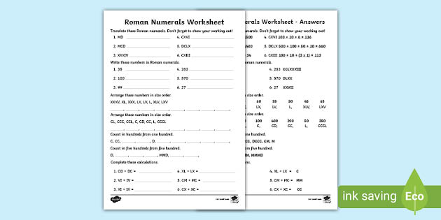 roman numerals worksheet history maths cifre romane