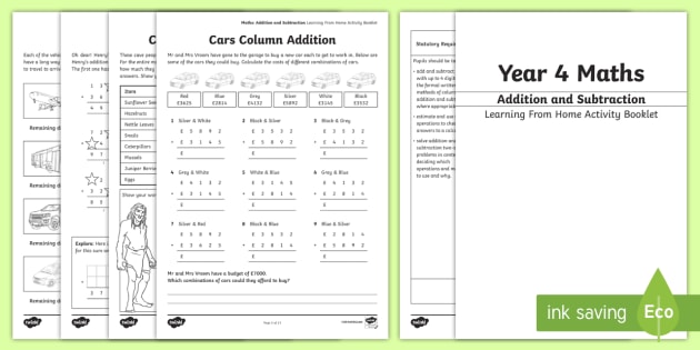 addition and subtraction homework year 4