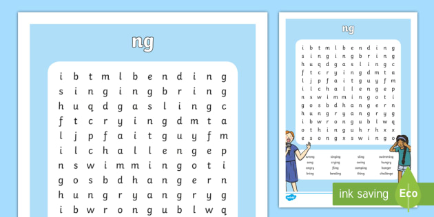 'ng' Sound Differentiated Word Search - reading, spelling