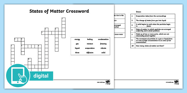 States of Matter Crossword Activity