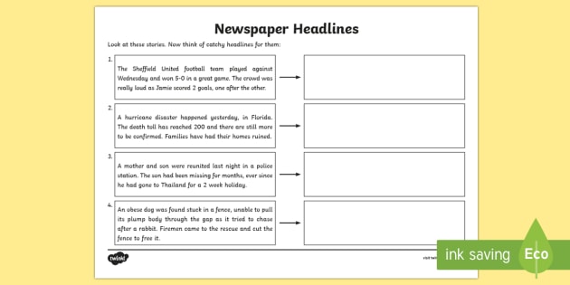 Newspaper Headline Writing Worksheet Higher Ability